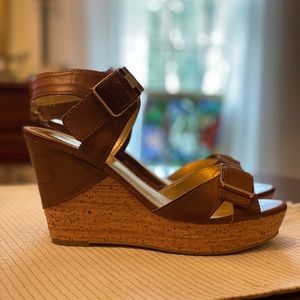 Marc Fisher brown leather wedge sandal